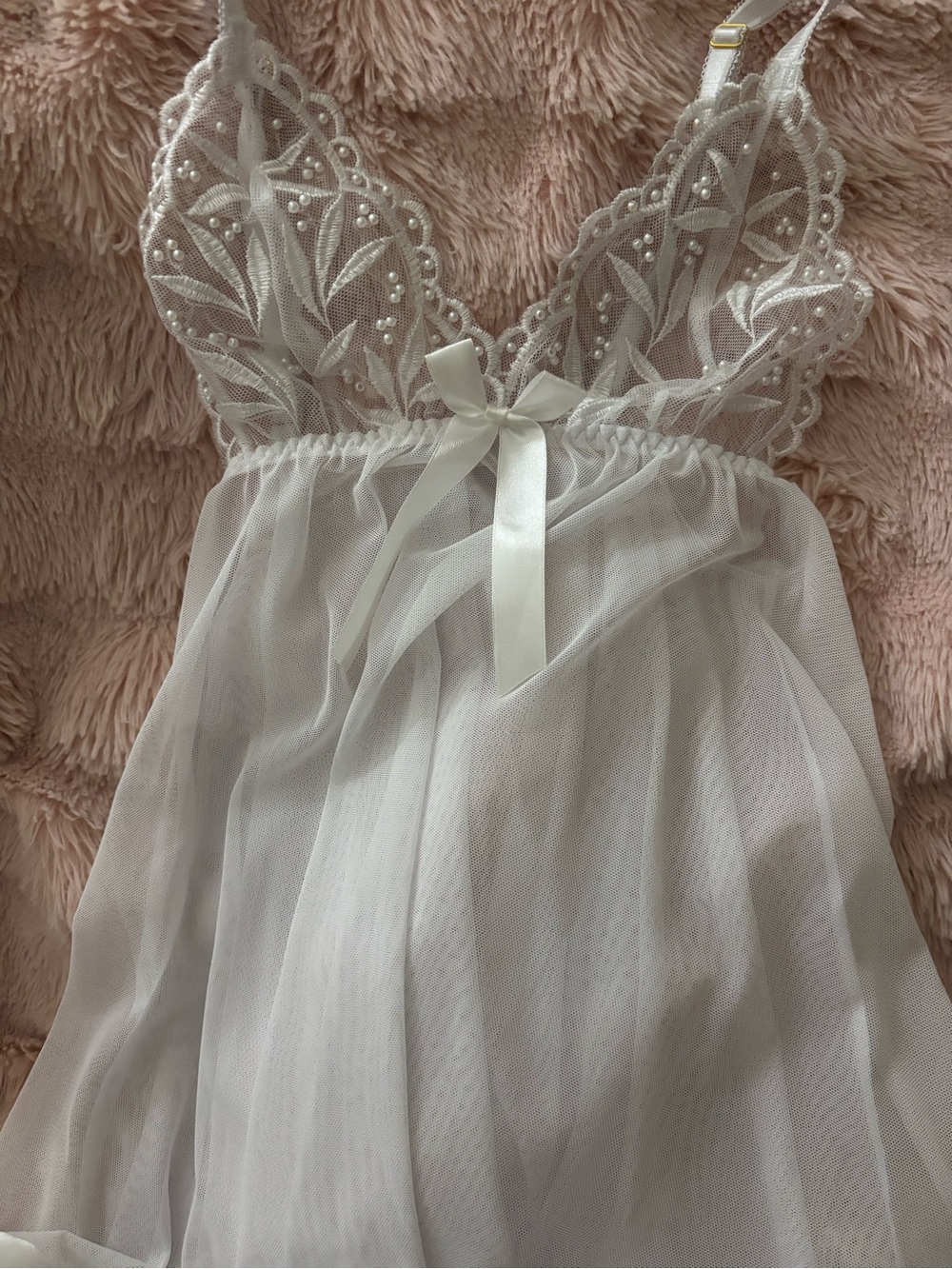 Sheer Lace & Mesh Babydoll Nightdress in Ivory